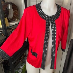 Ming Wang Blazer Red Stud Blazer Cardigan Size M